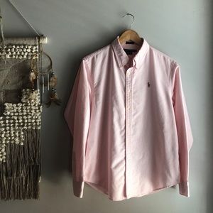 Ralph Lauren Classic Fit Oxford Pink Seersucker Button Down Shirt Polo Logo 16